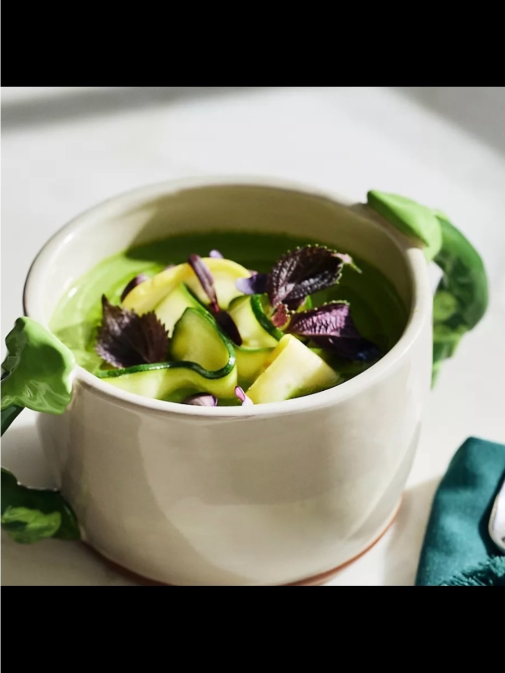 Anthropologie Pea handle Stoneware Soup Mug.